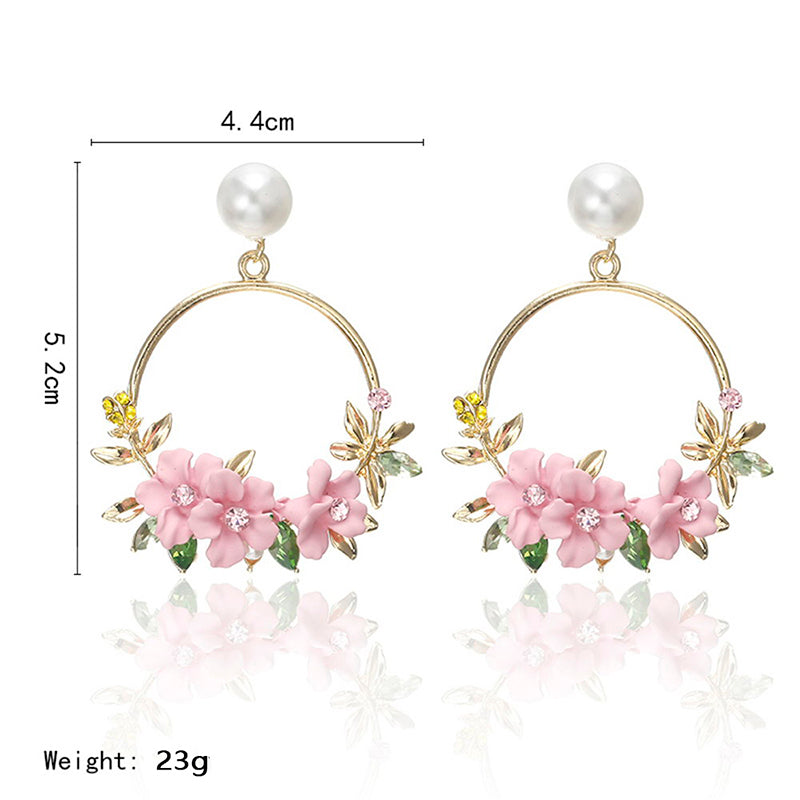 Trendy Cute Pink Flower Earrings For Women Girls Jewelry