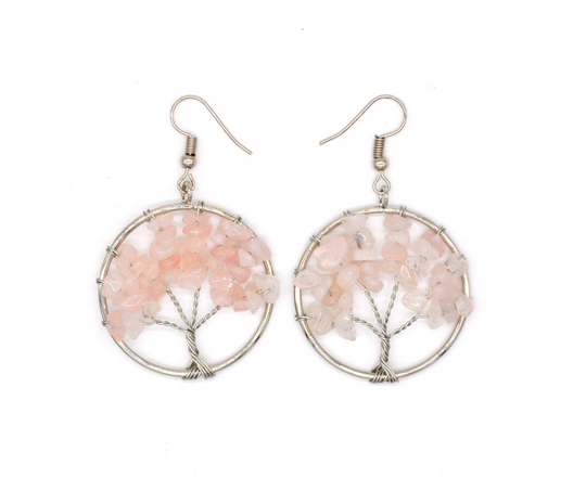 Natural Crystal Crushed Stone Tree Wishing Tree Earrings Crystal Tree Earrings Jewelry