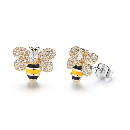 Crystal Rhinestone Bee Earings For Women Sweet Beauty