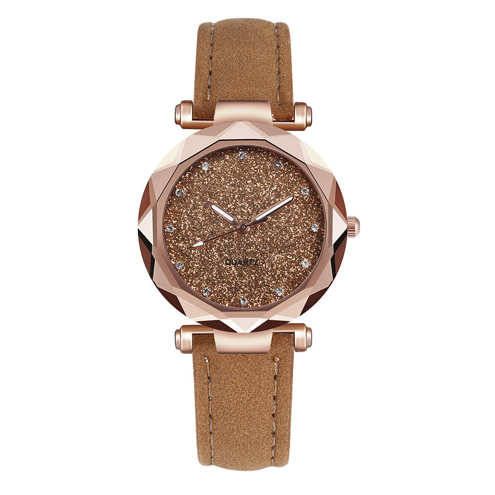 Romantic Starry Sky Wrist Watch Leather Rhinestone Designer Ladies Clock