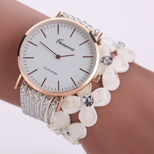 Fashion Geneva Flowers Watches Women Dress Elegant Quartz Bracelet