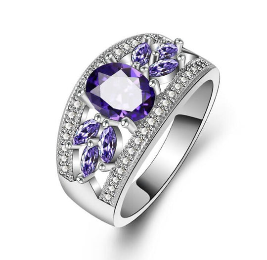 Ring purple diamond zircon cherry blossom ring female models