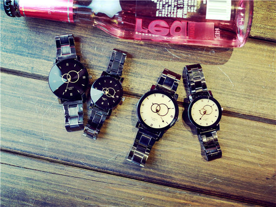 Turntable Gun Black Quartz Couple Watch