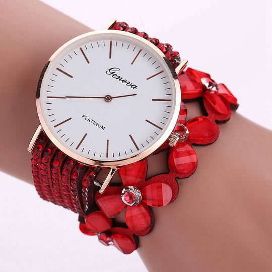 Fashion Geneva Flowers Watches Women Dress Elegant Quartz Bracelet