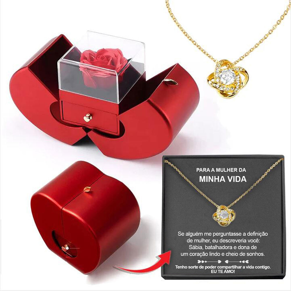 Fashion Jewelry Box Red Apple Gift Necklace Eternal Rose For Valentine's Day Gifts With Artificial Flower Rose Flower Jewelry Box