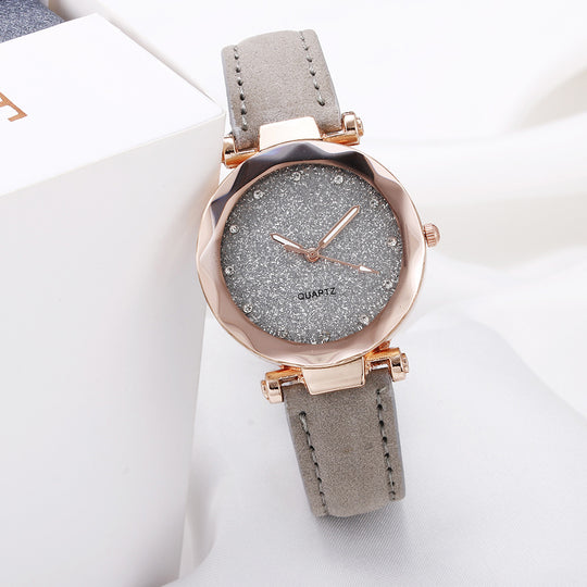 Romantic Starry Sky Wrist Watch Leather Rhinestone Designer Ladies Clock