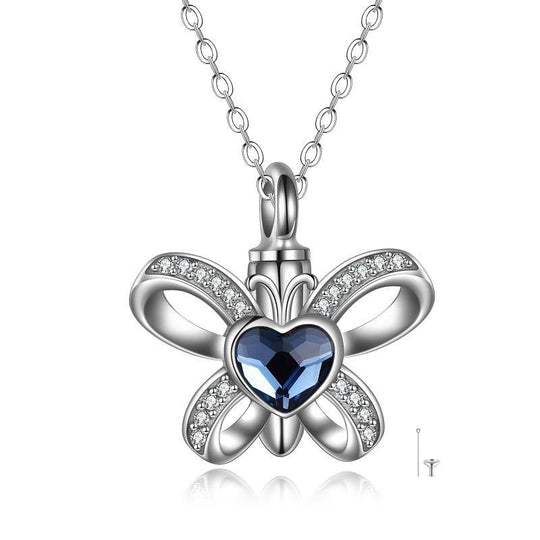 Sterling Silver Butterfly Heart Crystal Urn Necklace Cremation