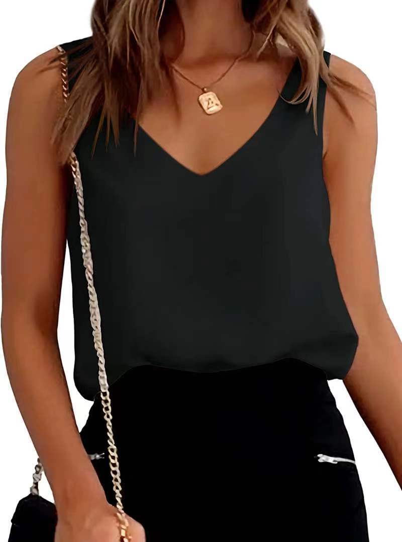 V Neck Camisole Blouses Loose Sleeveless Cami Basic Tank Shirt