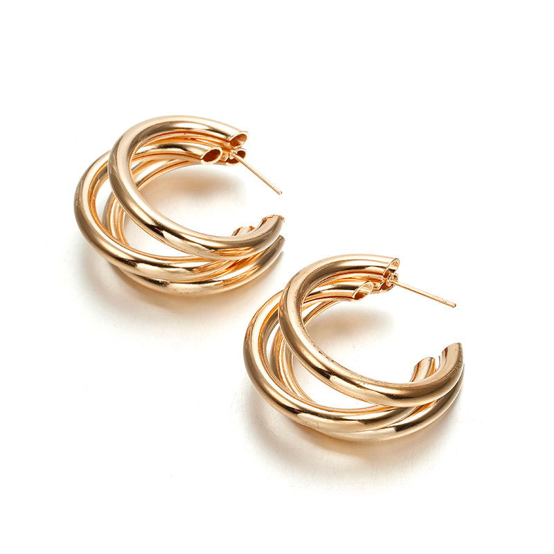 Personality Cold Wind Metal Ring Ear Buckle Earrings