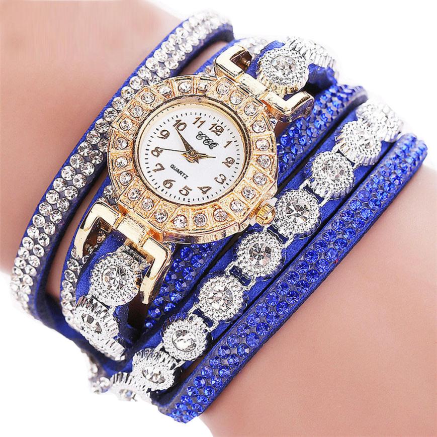 Women PU Leather Rhinestone Watch Bracelet Watches