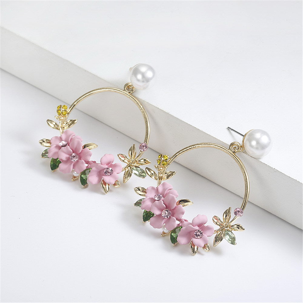 Trendy Cute Pink Flower Earrings For Women Girls Jewelry