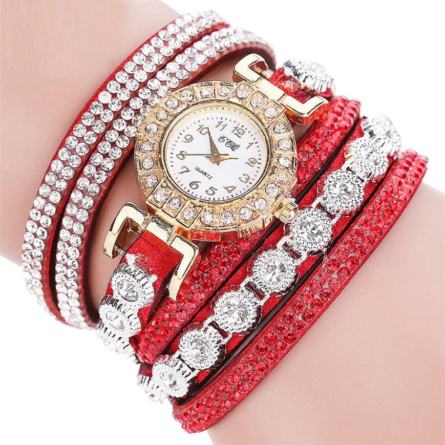 Women PU Leather Rhinestone Watch Bracelet Watches