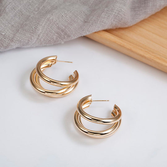 Personality Cold Wind Metal Ring Ear Buckle Earrings