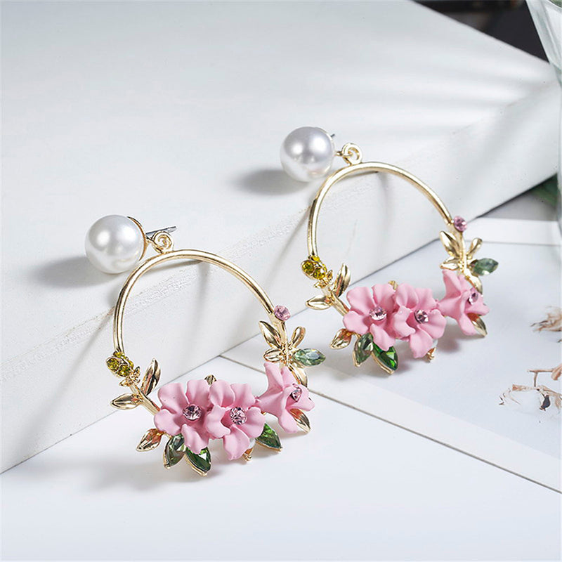 Trendy Cute Pink Flower Earrings For Women Girls Jewelry