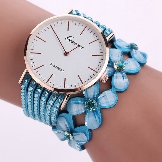 Fashion Geneva Flowers Watches Women Dress Elegant Quartz Bracelet