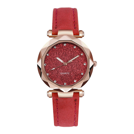 Romantic Starry Sky Wrist Watch Leather Rhinestone Designer Ladies Clock