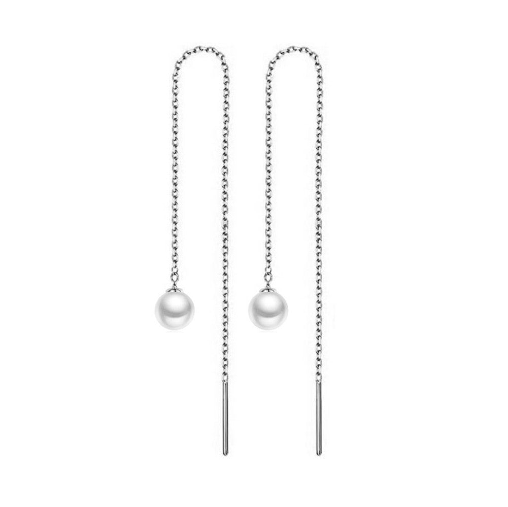 Stainless steel tassel pearl earring threading earrings