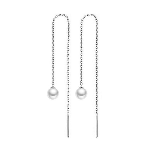 Stainless steel tassel pearl earring threading earrings