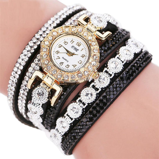 Women PU Leather Rhinestone Watch Bracelet Watches