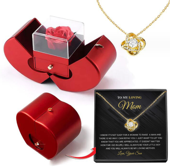 Fashion Jewelry Box Red Apple Gift Necklace Eternal Rose For Valentine's Day Gifts With Artificial Flower Rose Flower Jewelry Box