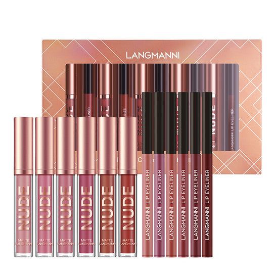 Lip Liner And Lipstick Makeup 12 Pcs Set 6 Matte Lipstick