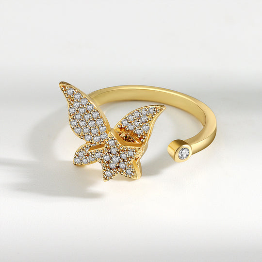 Women's Creative Golden Butterfly Rotating Ring