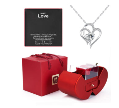 Fashion Jewelry Box Red Apple Gift Necklace Eternal Rose For Valentine's Day Gifts With Artificial Flower Rose Flower Jewelry Box