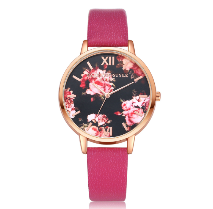 High Quality Fashion Leather Strap Rose Gold Women Watch