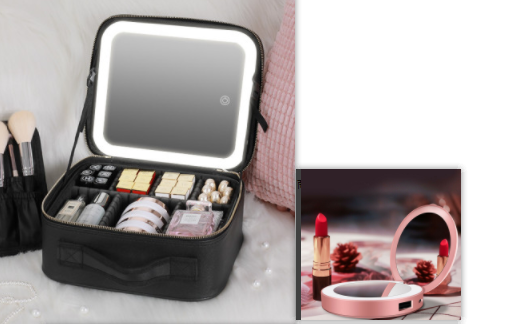 Smart LED Cosmetic Case With Mirror Cosmetic Bag Large Capacity