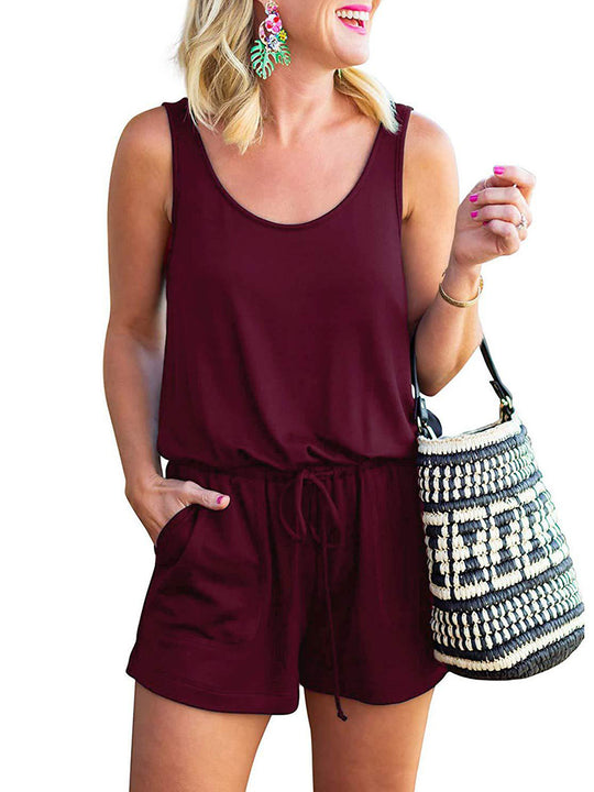 Women's Jumpsuit Sleeveless Tank Top Drawstring Tie Shorts