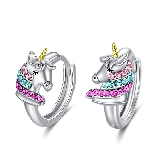 Sterling Silver Unicorn Hoop Earrings Unicorn Jewelry