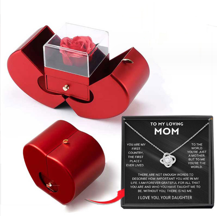 Fashion Jewelry Box Red Apple Gift Necklace Eternal Rose For Valentine's Day Gifts With Artificial Flower Rose Flower Jewelry Box