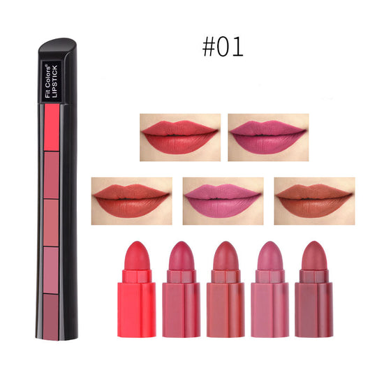 Matte 5-color Lipstick Set Velvet Lip Stick Non-stick Lip Gloss