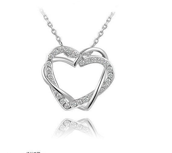 Factory Jewelry Customized Double Diamond Heart Necklace Earring Set