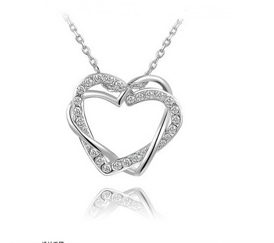 Factory Jewelry Customized Double Diamond Heart Necklace Earring Set