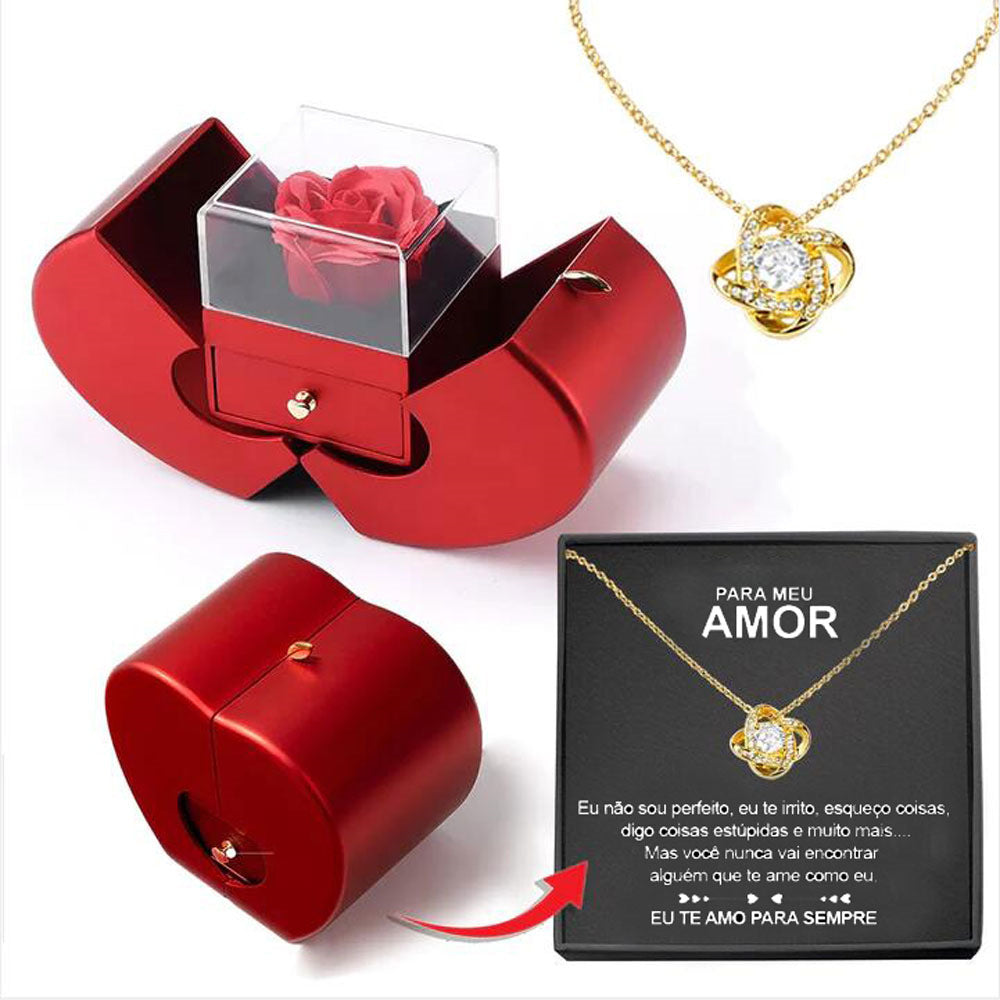 Fashion Jewelry Box Red Apple Gift Necklace Eternal Rose For Valentine's Day Gifts With Artificial Flower Rose Flower Jewelry Box