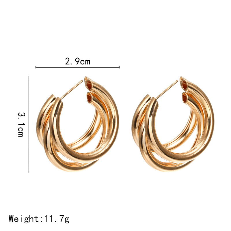 Personality Cold Wind Metal Ring Ear Buckle Earrings