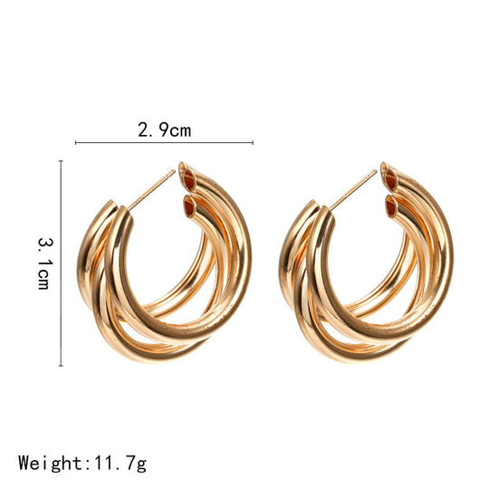 Personality Cold Wind Metal Ring Ear Buckle Earrings