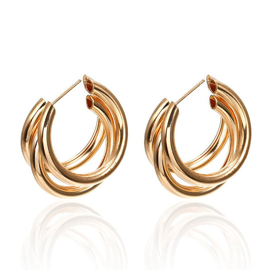 Personality Cold Wind Metal Ring Ear Buckle Earrings