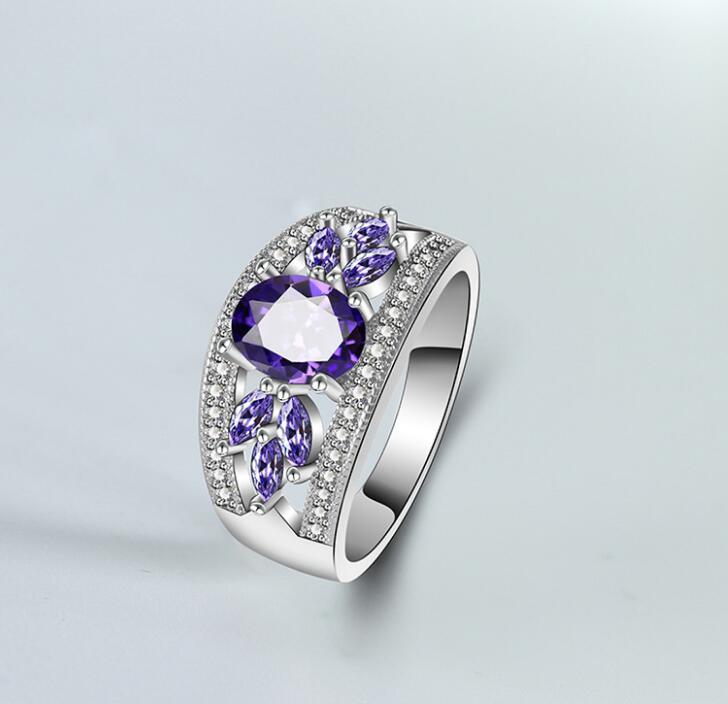 Ring purple diamond zircon cherry blossom ring female models