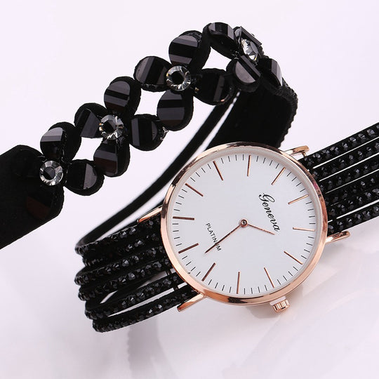 Fashion Geneva Flowers Watches Women Dress Elegant Quartz Bracelet