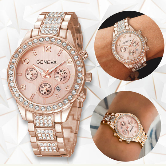 Stainless Steel Crystal Quartz Round Analog Wrist Watch