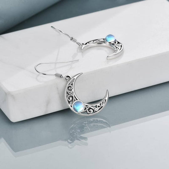 Moonstone Crescent Moon Earrings for Women Sterling Silver Celtic