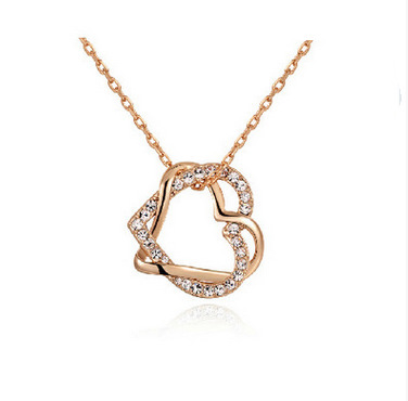 Factory Jewelry Customized Double Diamond Heart Necklace Earring Set