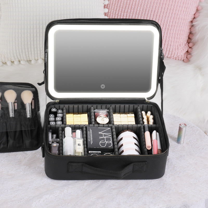 Smart LED Cosmetic Case With Mirror Cosmetic Bag Large Capacity