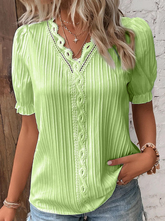 Summer Holiday Hollow-out Short Sleeve Women's Clothing Shirt