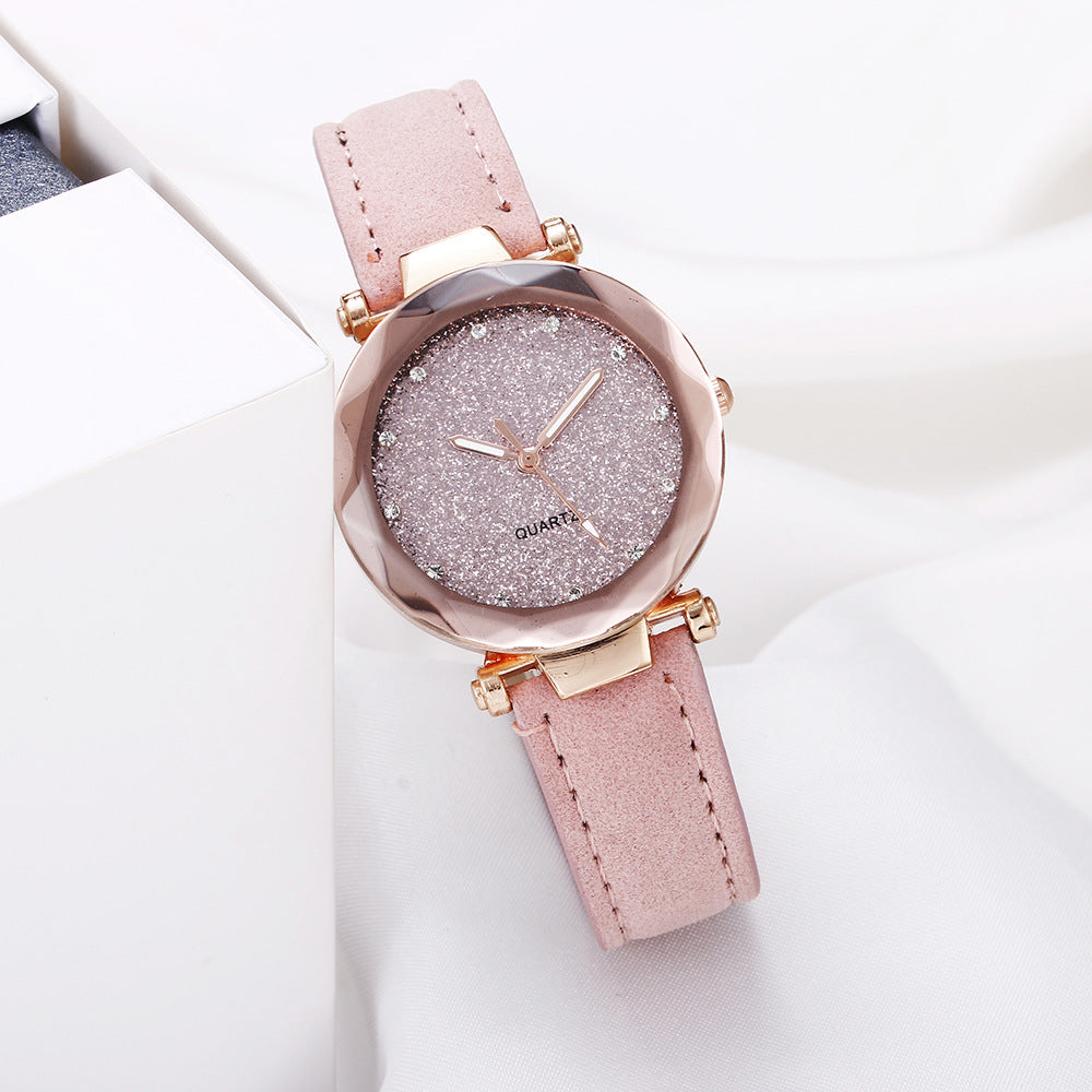 Romantic Starry Sky Wrist Watch Leather Rhinestone Designer Ladies Clock