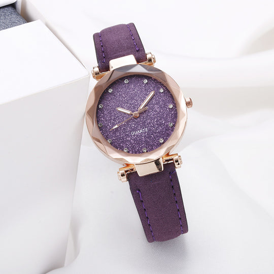 Romantic Starry Sky Wrist Watch Leather Rhinestone Designer Ladies Clock