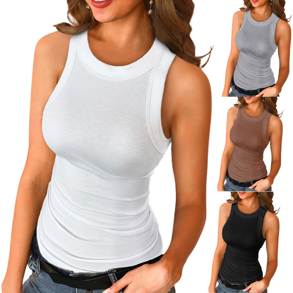 Basic Shirt Round Neck Sleeveless Tops Camisole Women