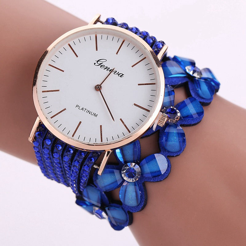 Fashion Geneva Flowers Watches Women Dress Elegant Quartz Bracelet